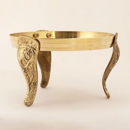 Exotic India Gold-Toned Textured Brass Pooja Stand-image-58