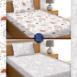 White Floral 250 TC Cotton 2 Single Bedsheet With 2 Pillow Covers Orra Collection by Bella Casa (Combo of-picture-25