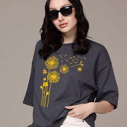 Moda Rapido Women Floral Printed Round Neck Cotton Oversized T-shirt-picture-37