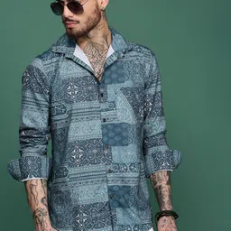 Sangria Printed Spread Collar Long Sleeve Shirt-image-89