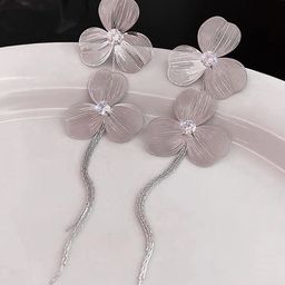 Krelin Silver-Plated Rhinestones Studded Floral Shaped Drop Earrings-image-73