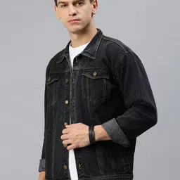 Kaali Peeli Men Washed Longline Outdoor Denim Jacket with Embroidered-picture-12