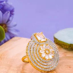 Manikya Gold-Plated American Diamond & Cubic Zirconia Studded Adjustable Finger Ring-27