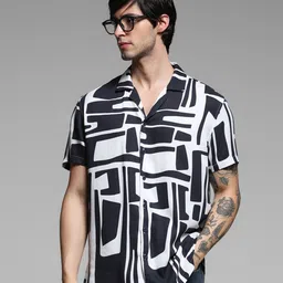 Jack & Jones Men Cuban Collar Abstract Printed Casual Shirt-image-86