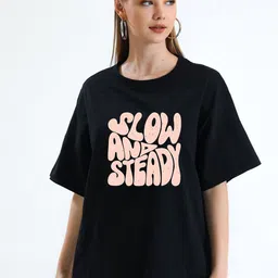 WOBE Typography Printed Drop Shoulder Sleeves Pure Cotton T-shirt-image-92