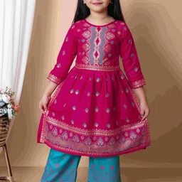 BARKAT DESIGNING PLANET Girls Ethnic Motifs Printed A-Line Kurta With Trousers-65