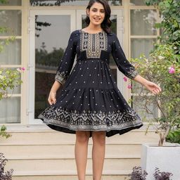 Juniper Ethnic Motifs Print Liva A-Line Midi Dress-image-99