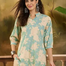 Sangria Floral Printed Pure Cotton Straight Kurti-image-86