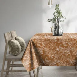 Aura Orange Floral Printed 6-Seater Table Cover-11