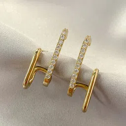 GOLDIWALA Korean Gold-Plated Artificial Stones Studded Contemporary Shaped Studs-picture-1