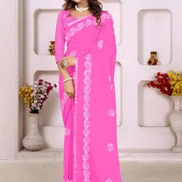 NEGRONI Floral Pure Georgette Saree With unstitched Blouse Piece-11