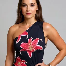 Outzidr Women Floral Print One Shoulder Crop Top-picture-5