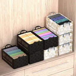 Kuber Industries Black 8 Pieces Printed Foldable Drawer Organisers-57
