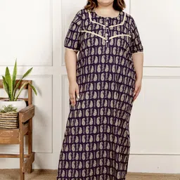 KALINI Women Plus Size Printed Pure Cotton Maxi Nightdress-image-52