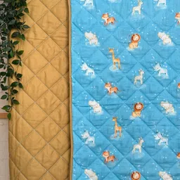 A Toddler Thing Blue Galactic Zoo Printed Cotton Mild Winter 300 GSM Single Bed Quilt-image-48