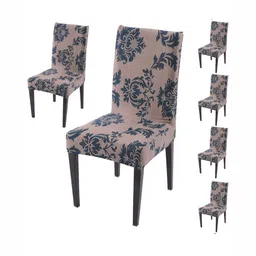 HOKIPO Set Of 6 Coffee Brown Printed Chair Covers-image-94