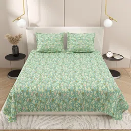 DREAM WEAVERZ Green & White Floral 220 TC King Bedsheet with 2 Pillow Covers-image-54