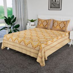 Aura Brown & White Geometric 144 TC Bedsheet with 2 Pillow Covers-picture-4