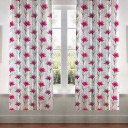 Kanodia Poly Fab White & Pink Set of 2 Floral Window Curtain-23