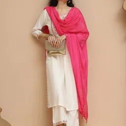 Tulsattva Floral Yoke Design Thread Work A-Line Kurta With Palazzos & Dupatta image 3