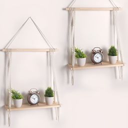Decazone Beige & Off White 2 Pieces Wooden Bohemian Wall Hanging Shelfs-27