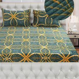 BREVARD Teal 260 TC Queen Bedsheet with 2 Pillow Covers-image-35
