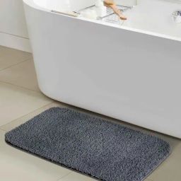 Dark Grey Solid Polyester 28x20 Inches AntiSkid Bath Mat by Obsessions-picture-0