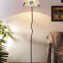 Devansh White & Blue Printed Frustum Floor Lamp With Shade image 4