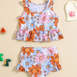 YK Girls Floral Printed Top & Shorts Swim Set-image-57