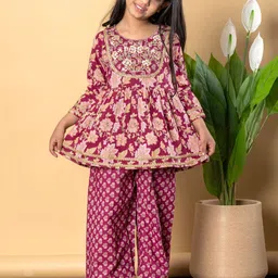 Readiprint Fashions Girls Floral Printed Pleated Pure Cotton Anarkali Kurta With Palazzos-picture-39