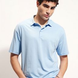 HIGHLANDER Polo Collar Drop-Shoulder Sleeves Relaxed Fit Cotton T-shirt-image-74