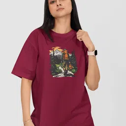Moda Rapido Women Printed Drop-Shoulder Sleeves Pockets T-shirt-image-95