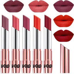 VOLO Set Of 5 Creme Matte Lipsticks - Plum 36-Dark Peach 37-Rose Pink 38-Coral 39-Red 43-99