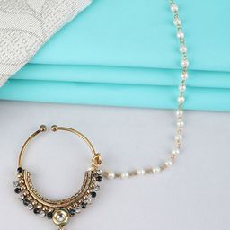 Anouk 24CT Gold-Plated Artificial Stone Studded And Beaded Chained Nosepin-picture-26