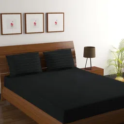Myntra Elegant Homes Black Striped Pure Cotton 210 TC King Bedsheet Set 2.74 m x 2.54 m-image-24