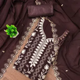 HERE&NOW Embroidered Silk Georgette Unstitched Dress Material-picture-10
