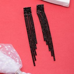 StyleCast Rhinestone Studded Contemporary Tasselled Drop Earrings-image-1