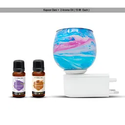 PEEPALCOMM 3Pc Blue & White Marble-Printed Electric Aroma Oil Diffuser With Scented Oils-48
