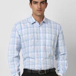 Van Heusen Men Spread Collar Gingham Checked Linen Formal Shirt-image-45