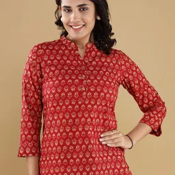 VASVI Floral Print Mandarin Collar Cotton Top-picture-22