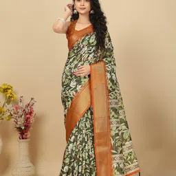 J 6 DESIGNER Woven Design Zari Silk Blend Block Print Saree-picture-8