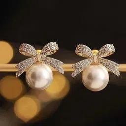 kazare Rhodium Plated Artificial Stones Studded & Beaded Contemporary Drop Earrings-picture-42