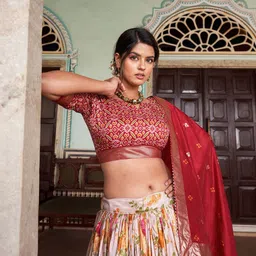 APNISHA Printed Foil Print Ready to Wear Lehenga & Unstitched Blouse With Dupatta image 3