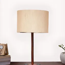 Aura Off White & Brown Textured Metal Cylinder Shaped Table Lamp-15