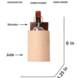 Devansh Beige & Brown Wooden Cylinder Shaped Shaped Wall Lamp With Jute shade-image-71