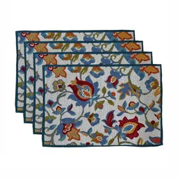 PRAKARTIK 5-Pcs Blue & Red Cotton Floral Printed Table Linen Set-48
