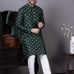 PulseIQ Men Jacquard Straight Kurtas-image-66
