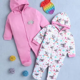 BUMZEE Pack of 2 Girls Printed Hooded Sleepsuit-picture-3