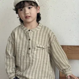 LULU & SKY Striped Mandarin Collar Cotton Shirt Style Top-48