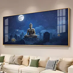 THE NEXT DECOR Buddha In Moonlight Glass Finish Horizontal Wall Art-image-11